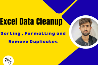 clean data, do spreadsheet cleanup, merge, organize and perform cleaning tasks