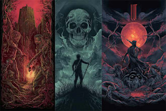 create dark fantasy art illustration for albums cover, merch, tattoo