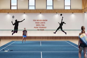 renovate sport complex,  tennis court,volleyball court, net partition, 8k render