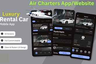 develop luxury car rental app, helicopter charter app, auction website