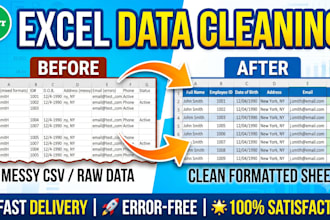clean, merge, format and validate excel or CSV data