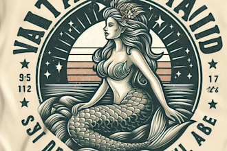 design high quality vintage mermaid logo  with t shirt design