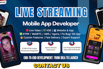 develop live streaming app, live streaming website, video stream app dashboard