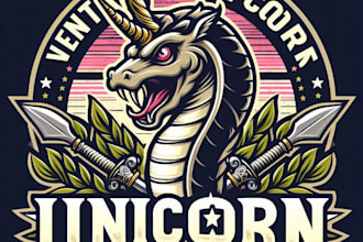design vintage snake unicorn esport mascot logo  with t shirt design