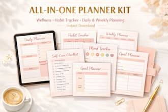 create digital printable planner and wellness journal tracker kit for etsy shop