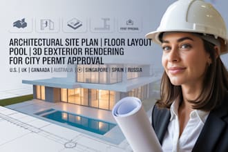 draw architectural site plan floor layout pool and 3d exterior rendering city pe