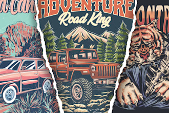 draw vintage retro t shirt illustration for merch