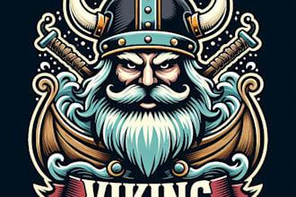 design high quality vintage viking ship mascot logo  with t shirt design