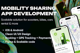 build mobile app for scooter rental, bike sharing, car booking, urban mobility