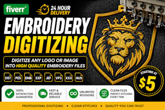 do embroidery digitizing for embroidery designs and logo patch