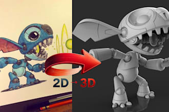 2d to 3d model sketch to 3d image to 3d model figurine character for printing