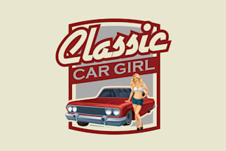 design luxurious classic car girl logo