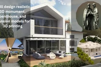 realistic 3d monument, penthouse, and mansion models for 3d printing