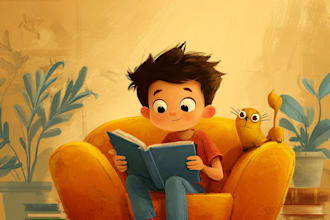 create 2d children book illustration, book cover kid story