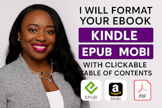 format your ebook for kindle, epub, mobi, with clickable table of content