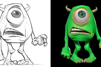 convert pictures to 3d model,cartoon character design animal and creature,print