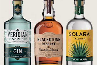 make product label for gin, wine, beer, rum, whiskey, vodka, tequila, champagne