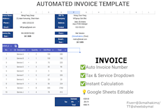create smart invoice sheet with dropdown, tax, and instant total calculation