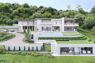 improve 3d summer house,mansion rooftop,villa outdoor,landscape lawn,pool render