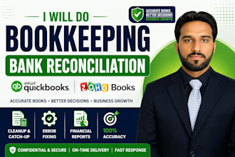 do accounting setup, cleanup and reconciliation in quickbooks, zoho, erp