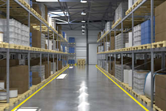 renovate 3d warehouse, interior render, storage facility, logistics exterior