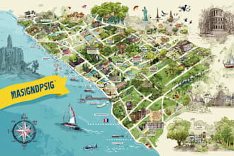design a travel and event map, city illustration, or site plan