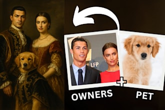 create a custom royal portrait of you and your pet