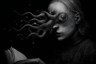 make a detailed dark art illustration for t shirt