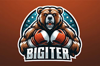 design unique bear fighter logo with t shirt concept