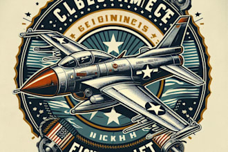 design high quality vintage fighter jet logo with t shirt design