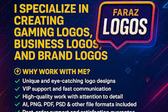 create custom and modern brand, business and gaming logo