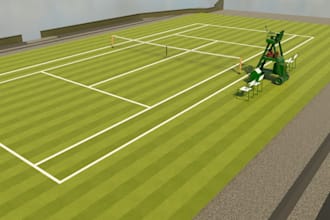 redesign tennis court, outdoor game area, play complex, green turf, sport racket