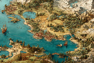 draw fantasy map illustration isometric map