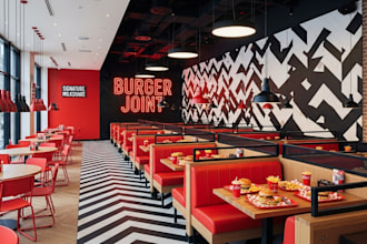 do 3d restaurant interior design, cafe, louge, food stall retail store 8k render