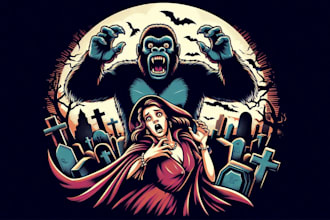 make vampire gorilla and girl logo with t shirt design