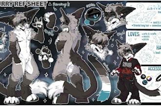 draw a custom furry character, reference sheet, furry ref sheet for your fursuit