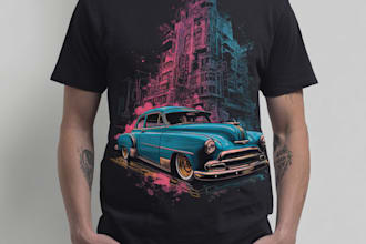 retro automotive tshirt, car show design