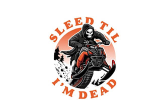 design clothing skeleton riding a snowmobile logo