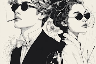 create a black and white illustrations