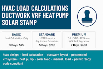 hvac load calculations ductwork vrf heat pump solar stamp, site plan, manual j