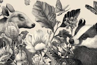 illustrate botanical and animal linocut illustration