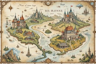 do a watercolor fantasy map or sourvenir map illustration