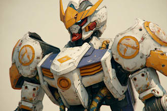 draw mecha gundam and humanoid character concept for you