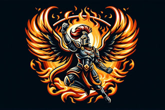 design unique flaming warrior logo with stylish t shirt look