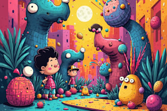 draw a cartoon illustration and pop art style