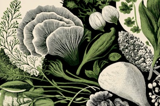 illustrate botanical and animal linocut illustration