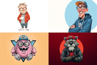 draw custom mascot cartoon character design for logo, t shirt design and poster