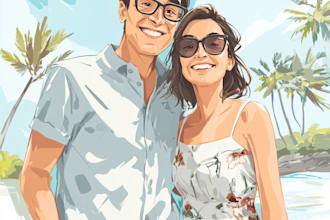 draw a watercolor couple portrait