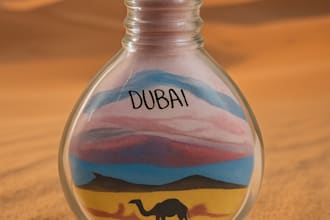 make and ship a handmade dubai sand art bottle with desert camel scene