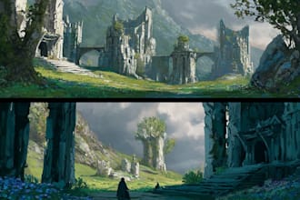 design 2d game concept art background and environment